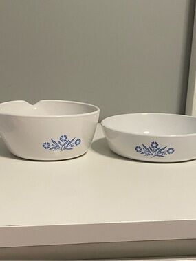 Corningware White Bowls with Blue Floral Design - Set of 2